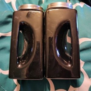 Modern Sleek Black Big Salt & Pepper Shakers with Handles